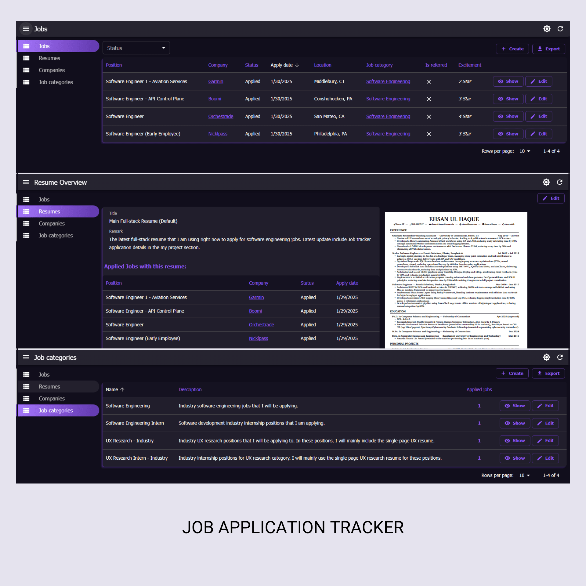Fullstack Job Application Tracker screenshot